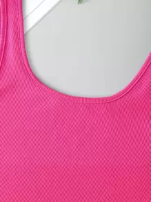 SHEIN EZwear Rib-knit Crop Tank Top - Hot Pink - View 3