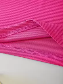 SHEIN EZwear Rib-knit Crop Tank Top - Hot Pink - View 4