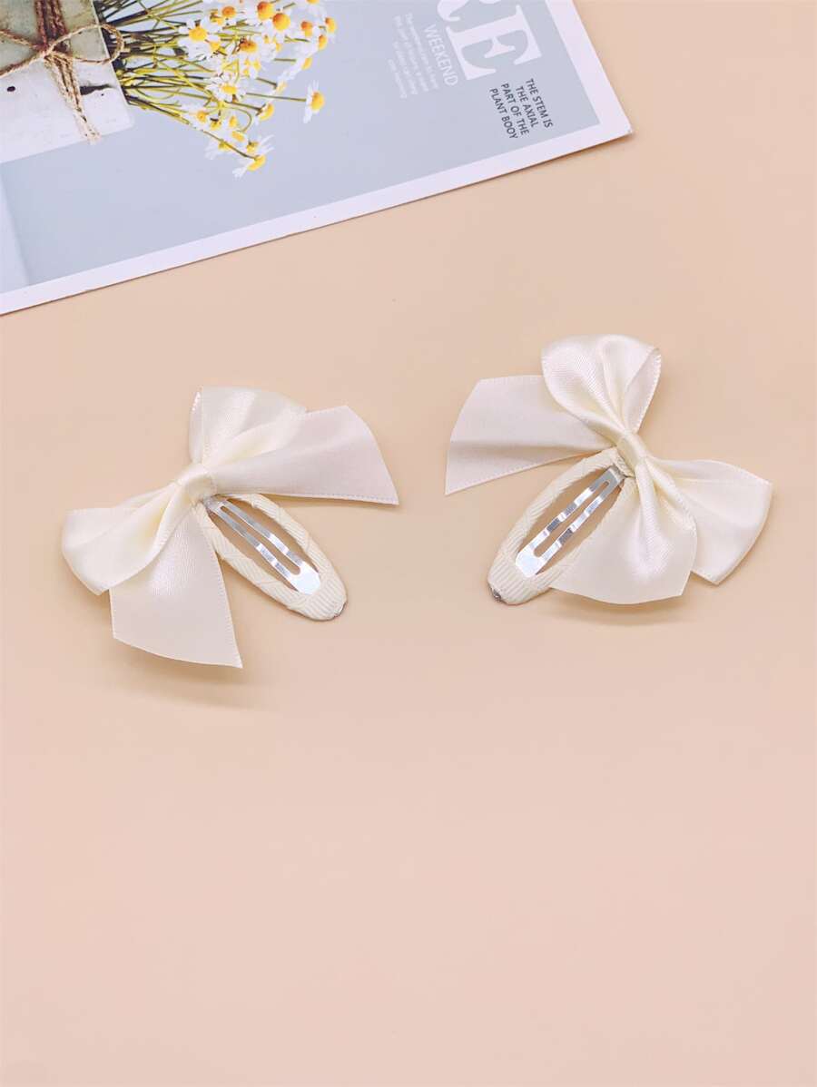 2pcs Bow Decor Hair Clip - White - View 1