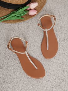 Dép bệt Nữ Pha lê kim cương màu trơn Hấp dẫn - màu nâu - Xem 6