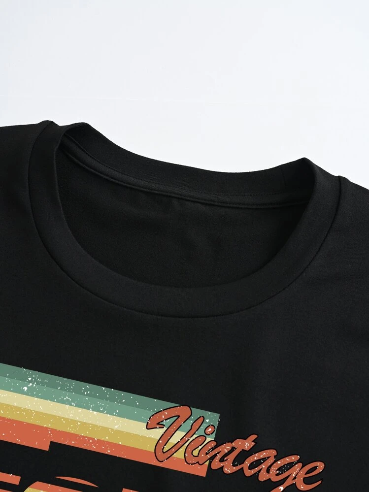 SHEIN LUNE Camiseta con estampado de letra de manga corta - Negro - Añade 6