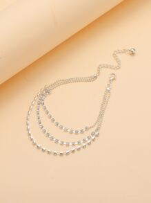 Pulsera tobillera con diseño de diamante de imitación - Plateado - Ver 4