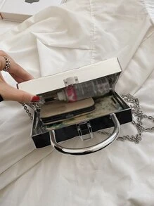 防水、輕盈、商務休閒迷你金屬頂部提手紋理鏈條箱包，適合青少年女孩、女大學生、菜鳥和白領，非常適合辦公室、大學、工作、商務、通勤、戶外、旅行、郊遊 - 銀色 - 查看 8