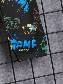 SHEIN Boys Reflective Letter & Gamepad Print Hoodie and Joggers Set - Multicolor - View 8
