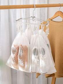 5pcs Non-Woven Fabric Drawstring Shoes Storage Bag, Large Capacity Shoes Storage Pouch For Travel & Home - White - View 2