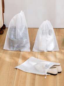 5pcs Non-Woven Fabric Drawstring Shoes Storage Bag, Large Capacity Shoes Storage Pouch For Travel & Home - White - View 3