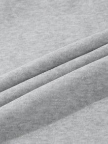 Men Letter Graphic Drawstring Thermal Hoodie - Light Grey - View 4