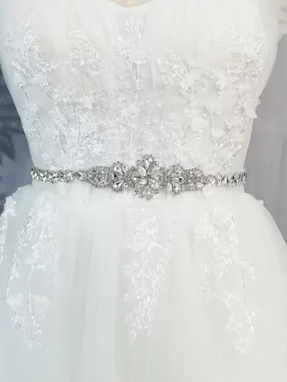 1pc Handmade Bridal Belt With Thick Middle And Thin Sides, Luxurious Crystal Decor, Glamorous Sparkling Wedding Belt Valentine's Day Accessories