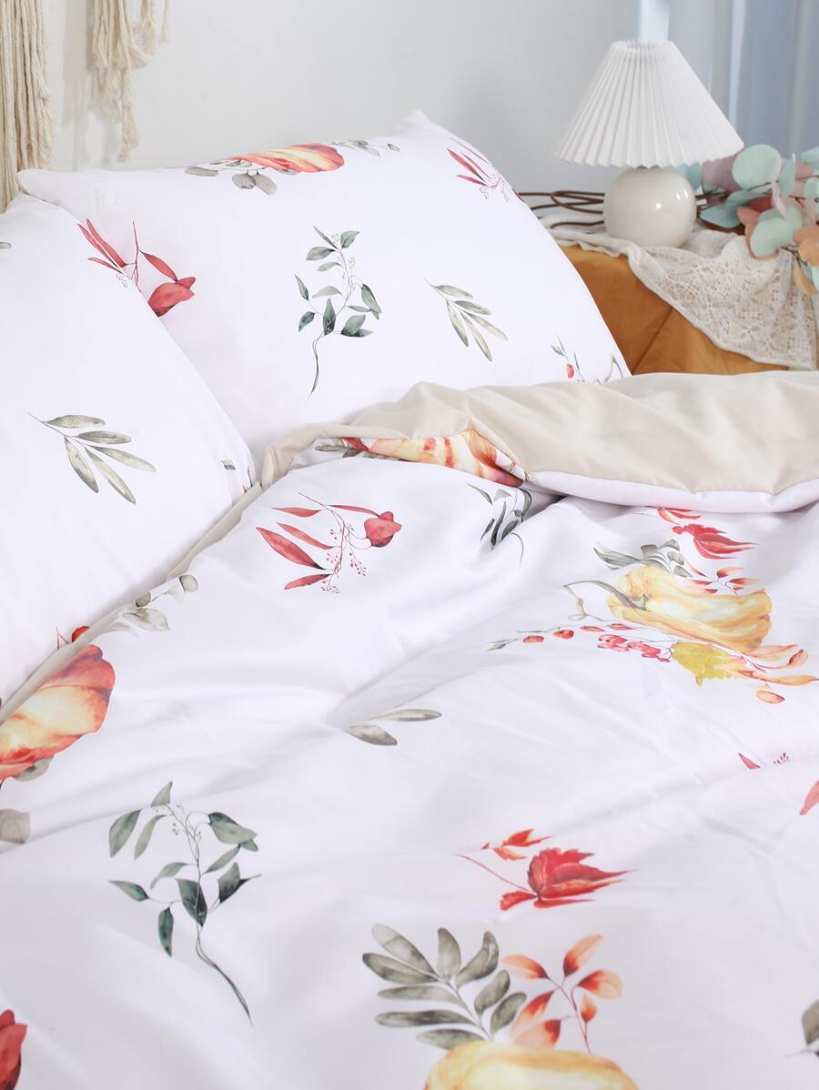 Leaf & Pumpkin Pattern Duvet Cover Set Without Filler - Multicolor - View 1