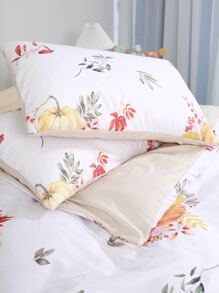 Leaf & Pumpkin Pattern Duvet Cover Set Without Filler - Multicolor - View 7
