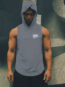 Manfinity Fitness Boyfriend Style Men Slogan Graphic Hooded Sports Tank Top - Grey - View 4