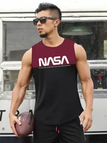 Manfinity Fitness Men Letter Graphic Two Tone Sports Tank Top Workout Tops Tank Top Pack - Multicolor - View 3