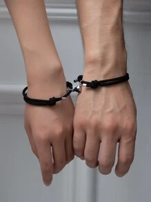 2pcs Men Magnetic Heart Decor Bracelet - Black - View 1