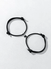 2pcs Men Magnetic Heart Decor Bracelet - Black - View 3