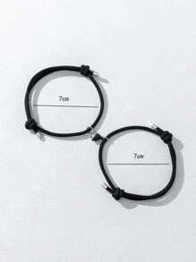 2pcs Men Magnetic Heart Decor Bracelet - Black - View 4