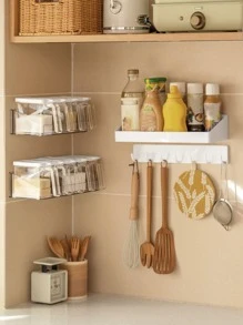 1pc Wall Mounted Seasoning Storage Rack - White - View 5