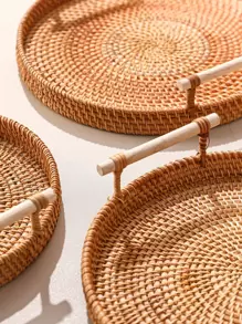 1 件装双手柄圆形藤条托盘，圆形零食托盘，适合家庭圣诞礼物 - 卡其色 - 查看 6