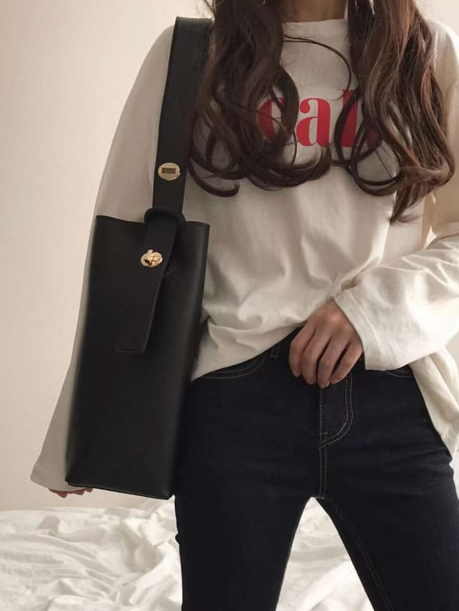 Nhẹ, dành cho doanh nhân Túi vuông có khóa xoắn tối giản dành cho nữ tuổi teen Sinh viên đại học, tân binh và công nhân cổ trắng Hoàn hảo cho văn phòng, trường đại học, công việc, kinh doanh, đi làm, ngoài trời, du lịch, đi chơi - màu đen - Xem 1