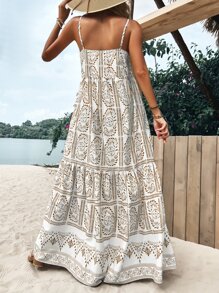 Breezaya Vestido de tirantes con estampado de plantas bajo con fruncido - Multicolor - Ver 2