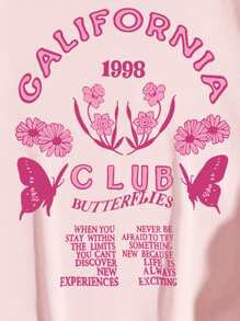 SHEIN Qutie Butterfly And Letter Graphic Kangaroo Pocket Thermal Lined Drawstring Hoodie - Baby Pink - View 6