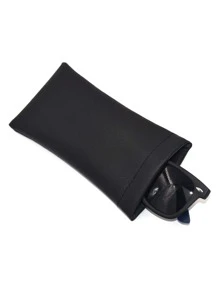 1pc Unisex Soft Cross Pattern Leather Eyewear Bag Cases Solid Color Waterproof Eye Glasses Sunglasses Pouch Storage Bags Eyewear Accessories Glasses Accessories For Women - Black - View 3