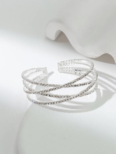 Rhinestone Decor Layered Cuff Bangle