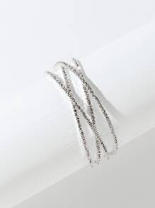 水鑽裝飾多層開口手鐲 - 銀色 - 查看 2