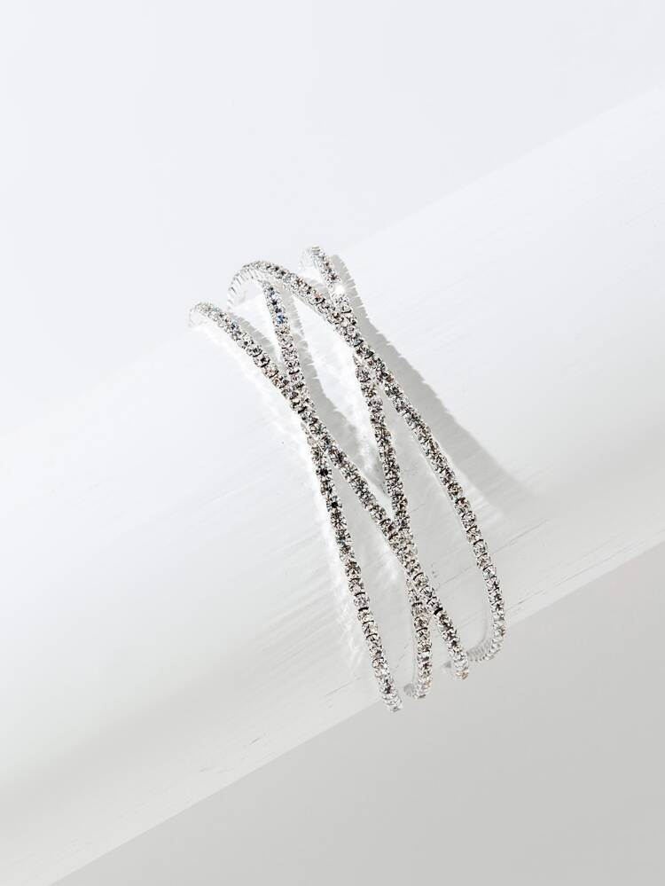 Rhinestone Decor Layered Cuff Bangle