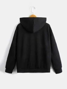 SHEIN Tween Boy Reflective Cartoon Printed Hoodie, Sporty And Casual, Suitable For Everyday Wear In Spring And Autumn - Black - View 2