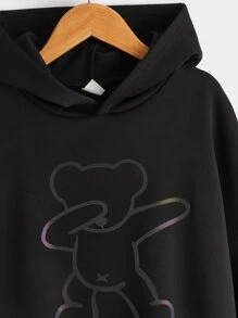 SHEIN Tween Boy Reflective Cartoon Printed Hoodie, Sporty And Casual, Suitable For Everyday Wear In Spring And Autumn - Black - View 4