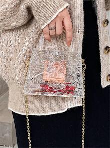 迷你鏈條裝飾盒型包 - 無色 - 查看 2