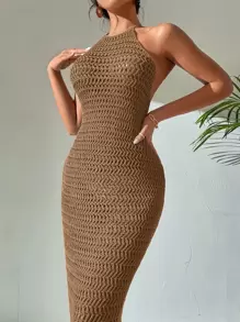 Breezaya Crochet Backless Halter Neck Bodycon Dress