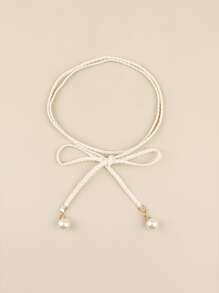Faux Pearl Decor Rope Belt Boho Summer, School Fall, Autumn, Halloween - White - View 2