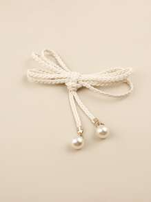 Faux Pearl Decor Rope Belt Boho Summer, School Fall, Autumn, Halloween - White - View 4
