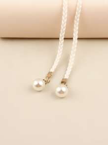 Faux Pearl Decor Rope Belt Boho Summer, School Fall, Autumn, Halloween - White - View 6
