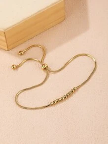 1 Pieza Moda Diseño De Serpiente Pulsera Elástica De Cuentas De Acero Inoxidable Dorado, Regalo Para Ti O Para Otros - Amarillo Oro - Ver 1