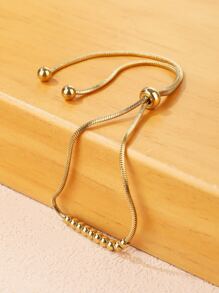 1 Pieza Moda Diseño De Serpiente Pulsera Elástica De Cuentas De Acero Inoxidable Dorado, Regalo Para Ti O Para Otros - Amarillo Oro - Ver 2