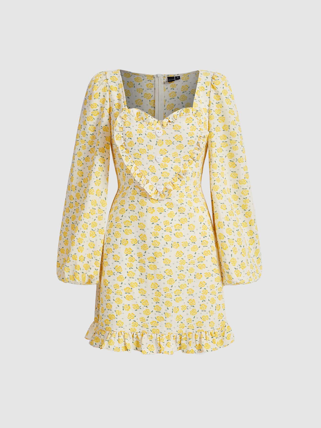 SHEIN MOD Allover Floral Print Half Zip Dress - Yellow - View 1