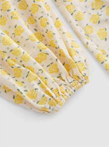 SHEIN MOD Allover Floral Print Half Zip Dress - Yellow - View 9