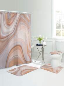 1pc Marble Print Bath Rug Or 1pc Shower Curtain - Multicolor - View 1