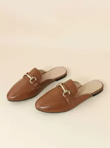 2025 Mulas Decorativas de Metal de Outono, Mulas de Salto Gatinho Metálicas de Cor Sólida Elegante Marrom