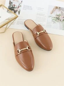 2025 Mulas Decorativas de Metal de Outono, Mulas de Salto Gatinho Metálicas de Cor Sólida Elegante Marrom