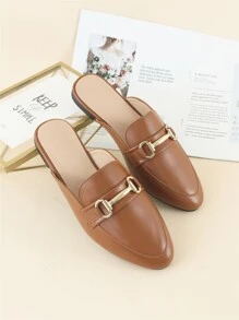 2025 Mulas Decorativas de Metal de Outono, Mulas de Salto Gatinho Metálicas de Cor Sólida Elegante Marrom