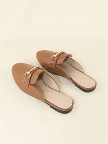 2025 Mulas Decorativas de Metal de Outono, Mulas de Salto Gatinho Metálicas de Cor Sólida Elegante Marrom