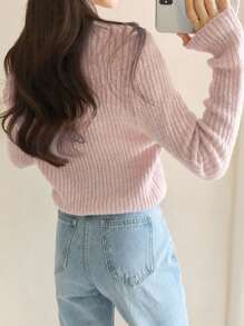 DAZY Ribbed Knit Button Front Cardigan,Fall Clothes - Baby Pink - View 8