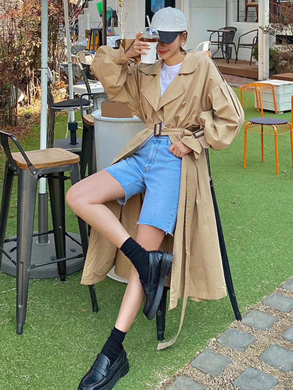 Lapel Collar Drop Shoulder Dual Pocket Buckled Belted Trench Coat