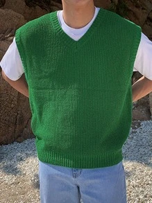 DAZY Áo len nam vest Gân đan màu trơn Giải trí - màu xanh lá - Xem 3