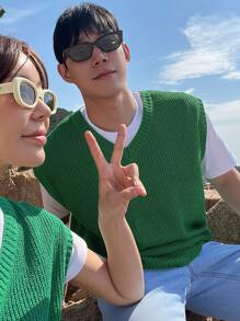 DAZY Áo len nam vest Gân đan màu trơn Giải trí - màu xanh lá - Xem 6