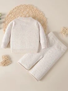SHEIN 女婴立领毛衣和卷边针织裤 - 杏色 - 查看 2