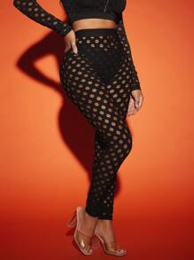 SHEIN SXY Quần tất nữ Cắt ra cắt màu trơn Gợi cảm - màu đen - Xem 1
